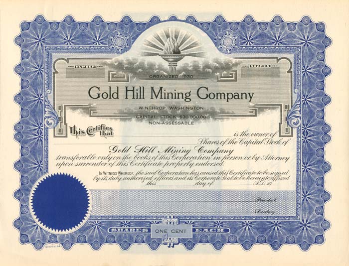 Gold Hill Mining Co. - Stock Certificate